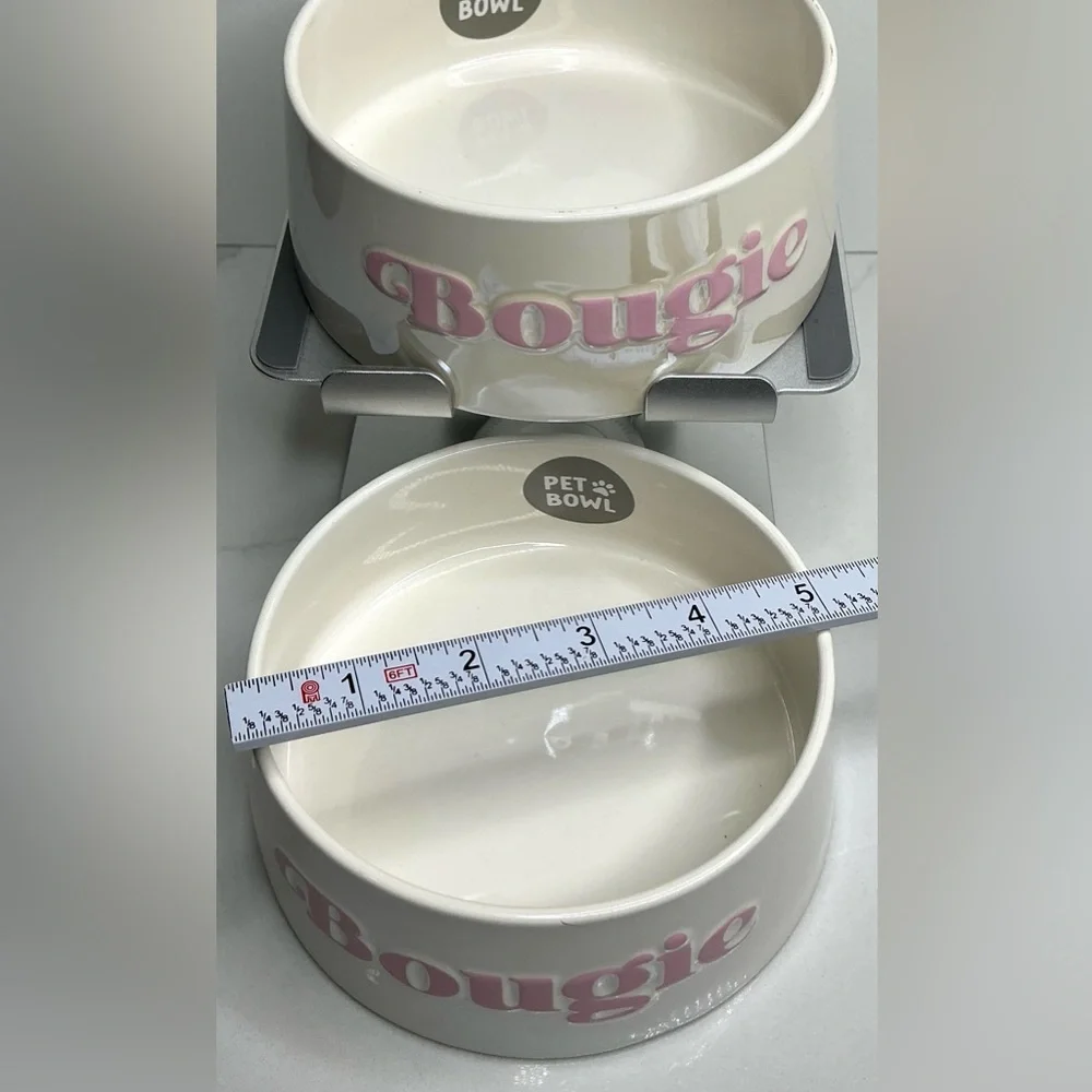 2 Rocky Bear Ceramic Pet Bowl Small 5” Bougie Hand Wash New